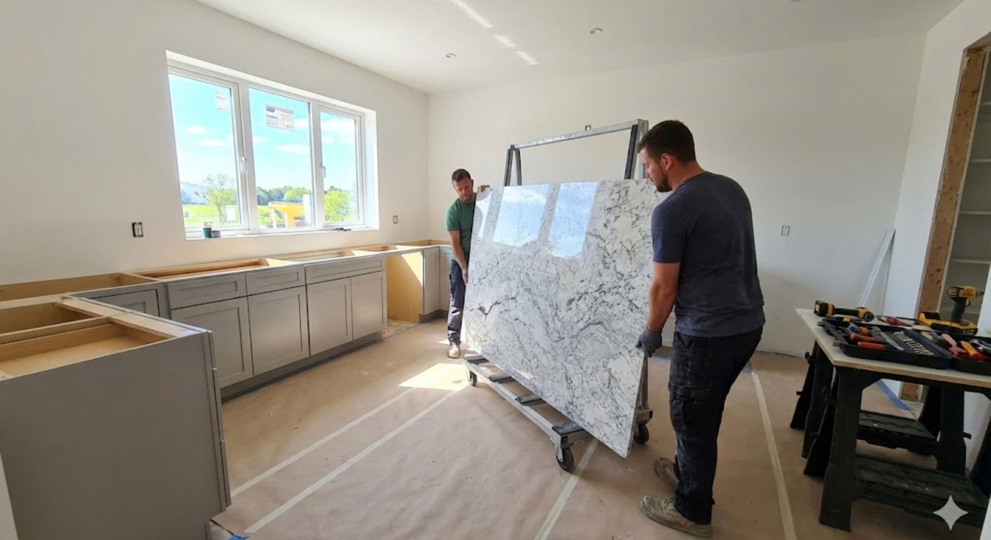 Proses Pemasangan Granit Meja Dapur