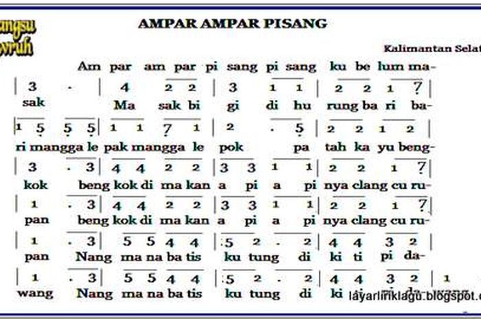 Lagu ampar ampar pisang provinsi asal beserta maknanya