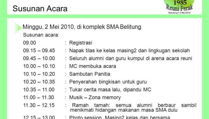 Contoh Rundown Acara Syawalan 2025 untuk Reuni Sekolah
