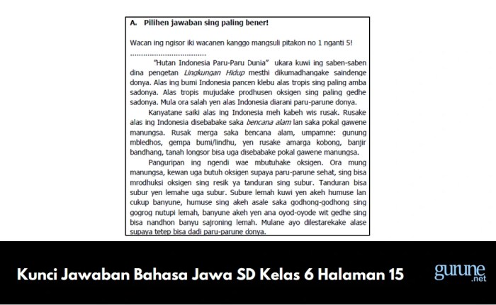 10 Contoh Soal Bahasa Jawa Kelas 6 Semester 2 dan Kunci Jawabannya